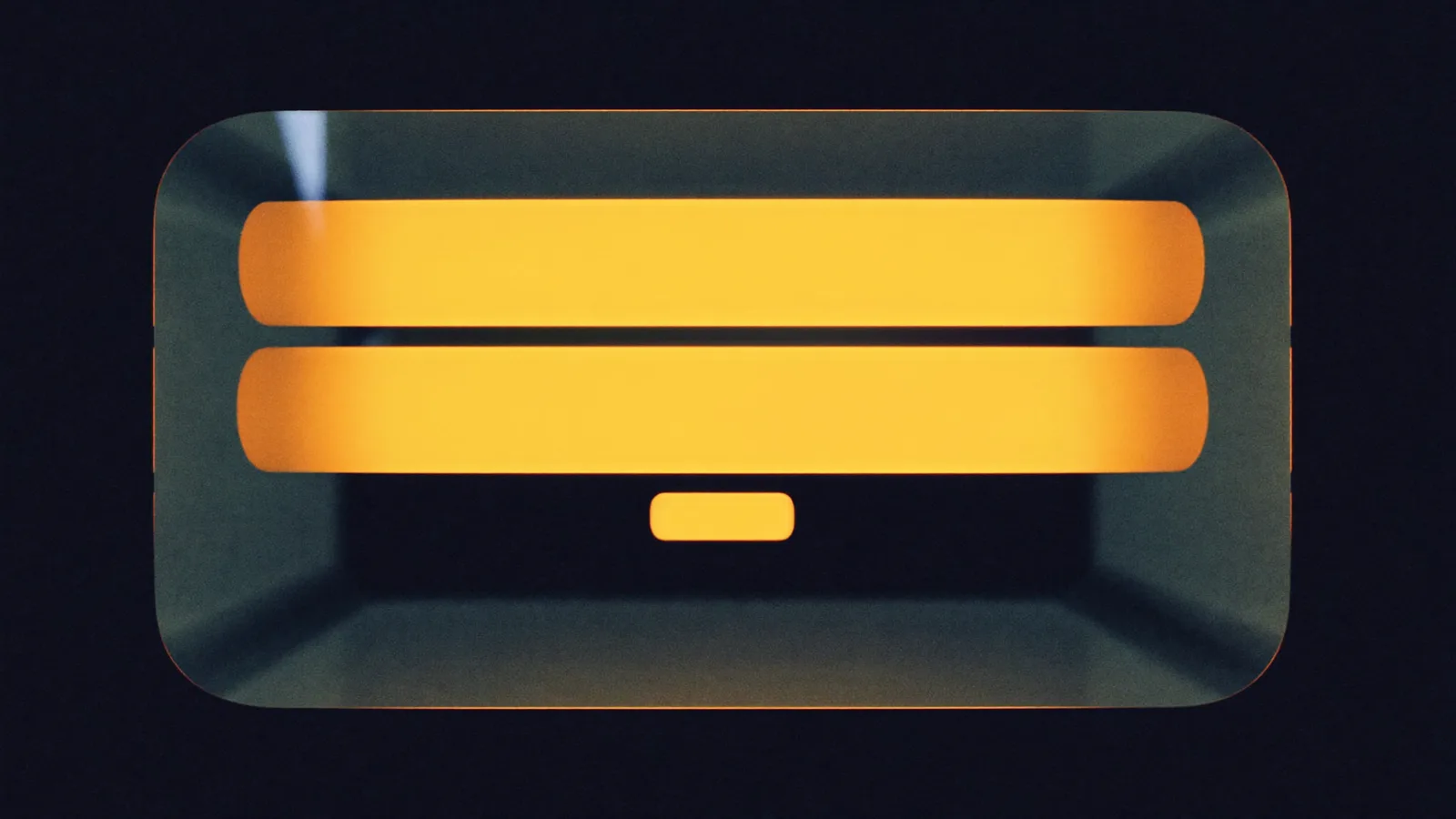 A dark glass answer card with two full glowing amber result rows and a third row cut short, floating in a deep blue void